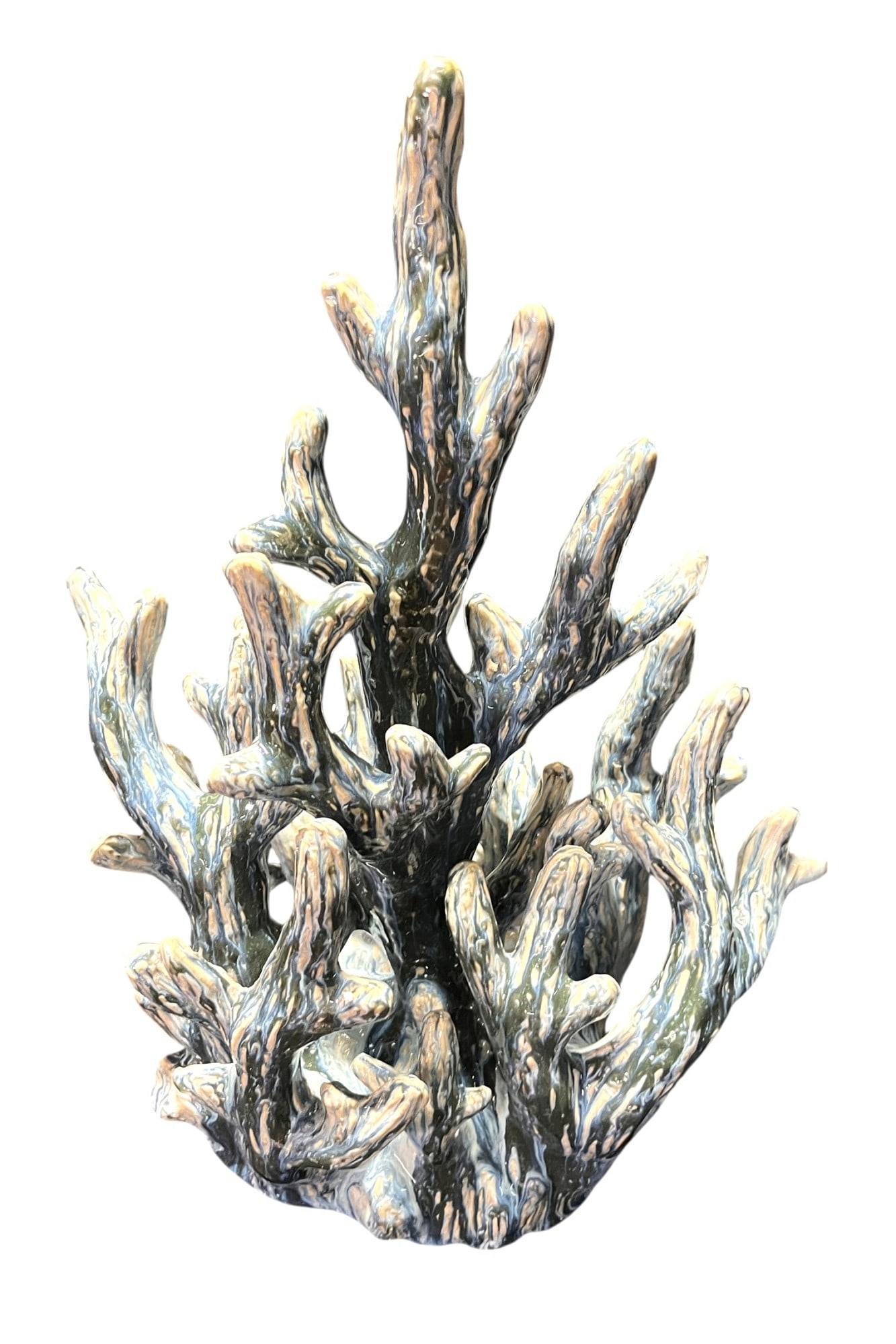 CERAMIC FAUX CORAL SCULPTURE: CERAMIC FAUX CORAL SCULPTURE. Height: 21 in. by Width: 15 in. by Depth: 8 in.