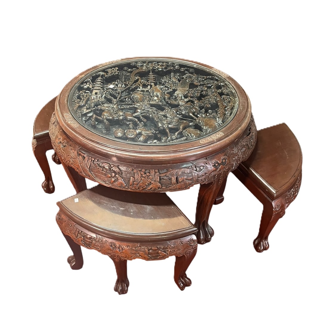 VINTAGE CARVED ROSEWOOD CHINESE COCKTAIL TABLE (1 of 5)