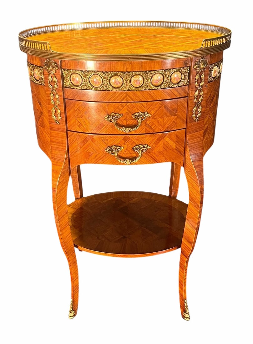 PARQUET INLAID SIDE TABLE WITH BOTTOM SHELF (1 of 6)