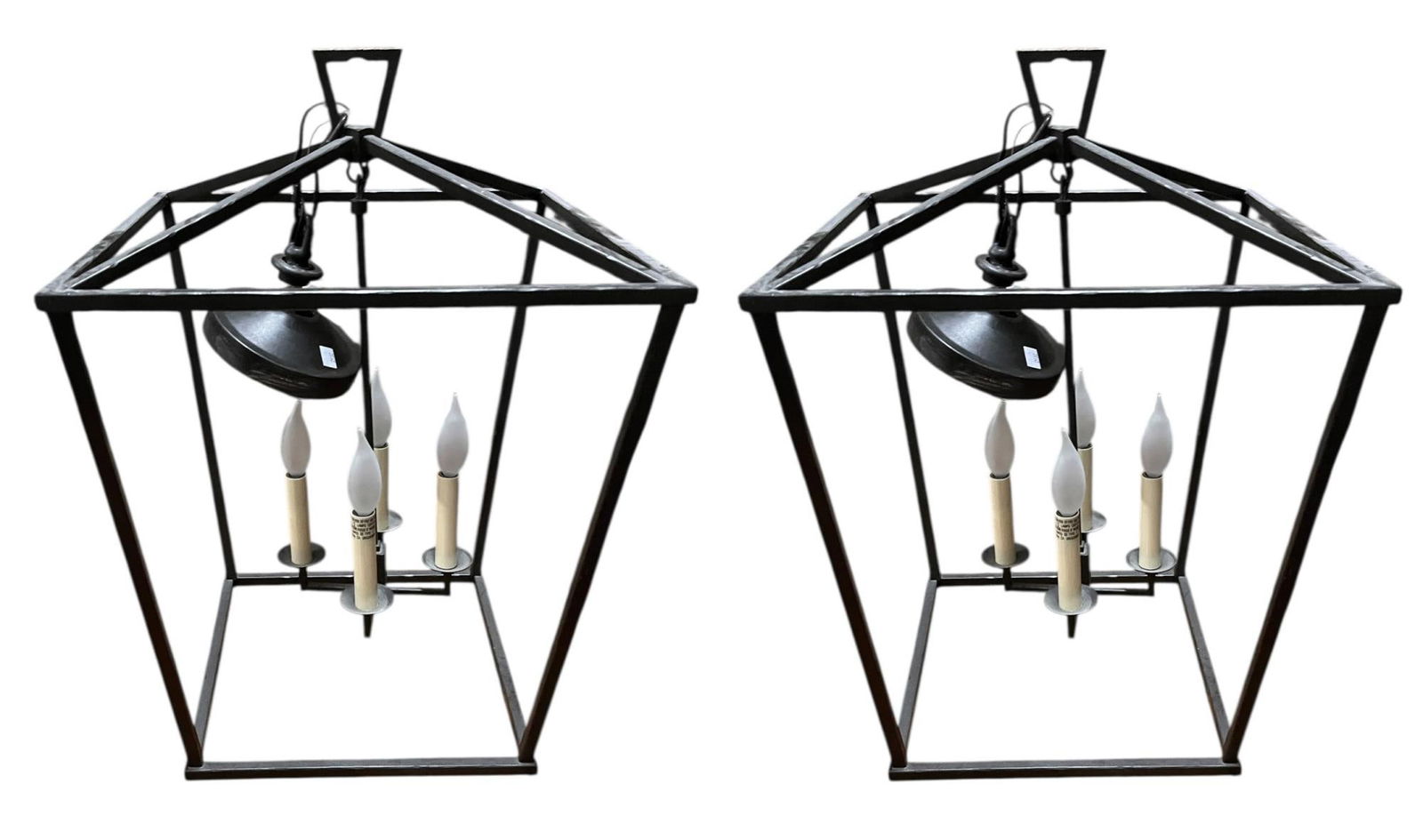 PAIR OF METAL FOUR- LIGHT  LANTERN FIXTURES (1 of 2)