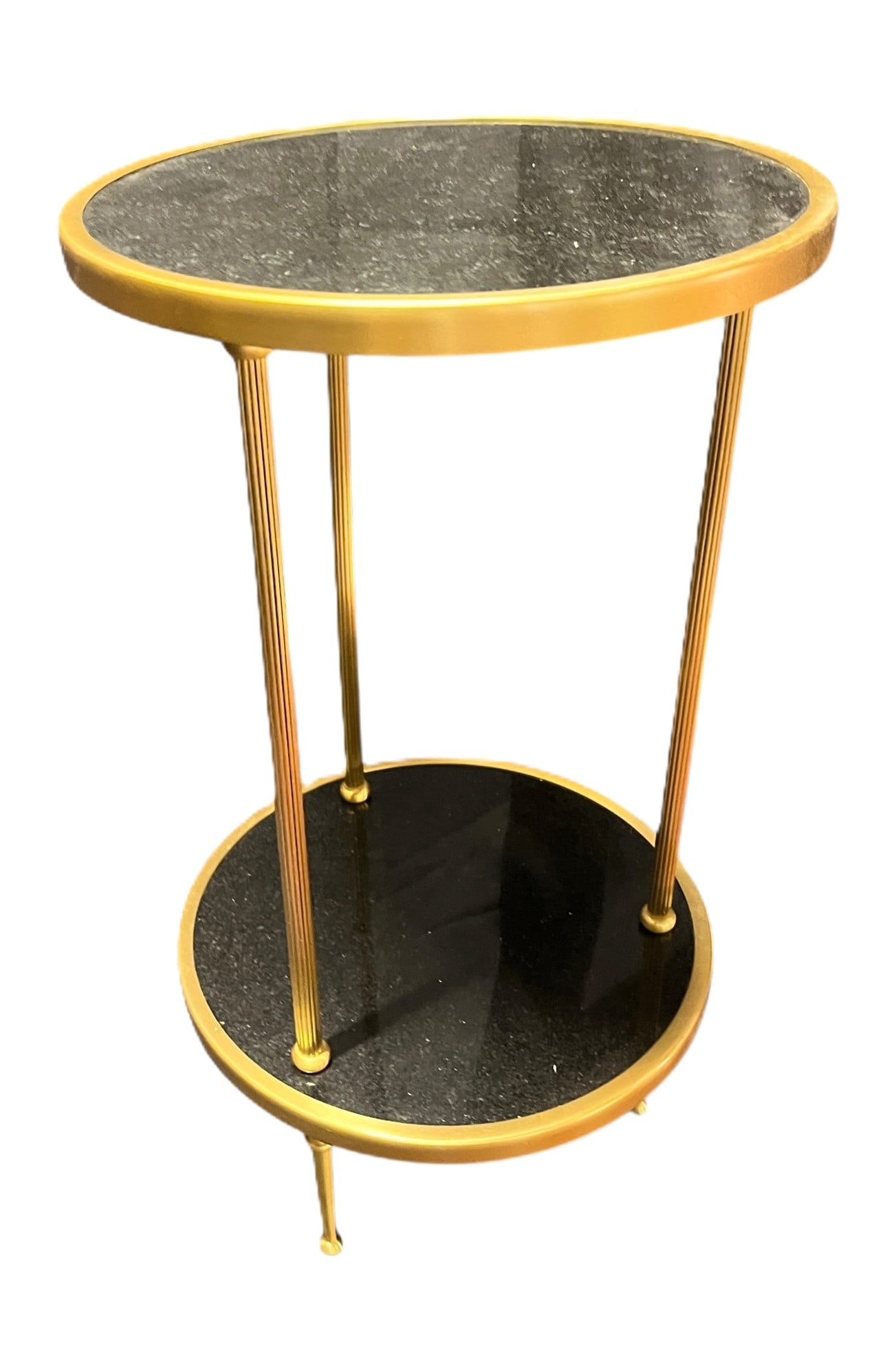 GILT METAL MARBLE INSET TWO-TIER OCCASIONAL TABLES (1 of 3)