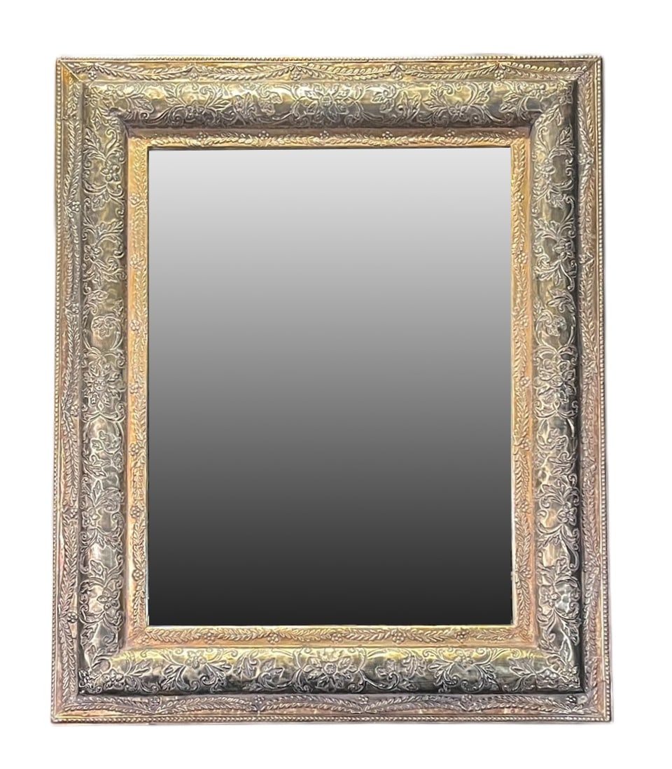 FLORAL SILVER LEAF FRAMED BEVELED GLASS MIRROR (1 of 5)