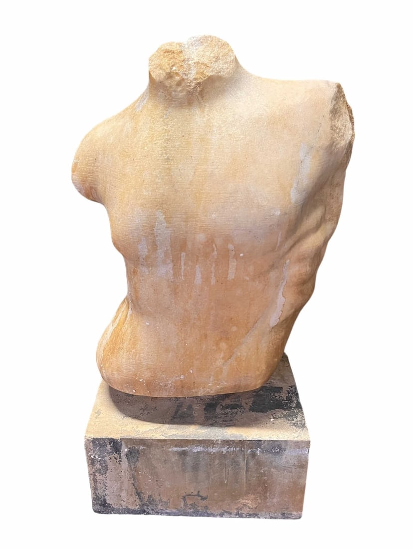 NUDE MALE TORSO MARBLE SCULPTURE: NUDE MALE TORSO MARBLE SCULPTURE. Height: 20 in. by Width: 9 in. by Depth: 6 in.