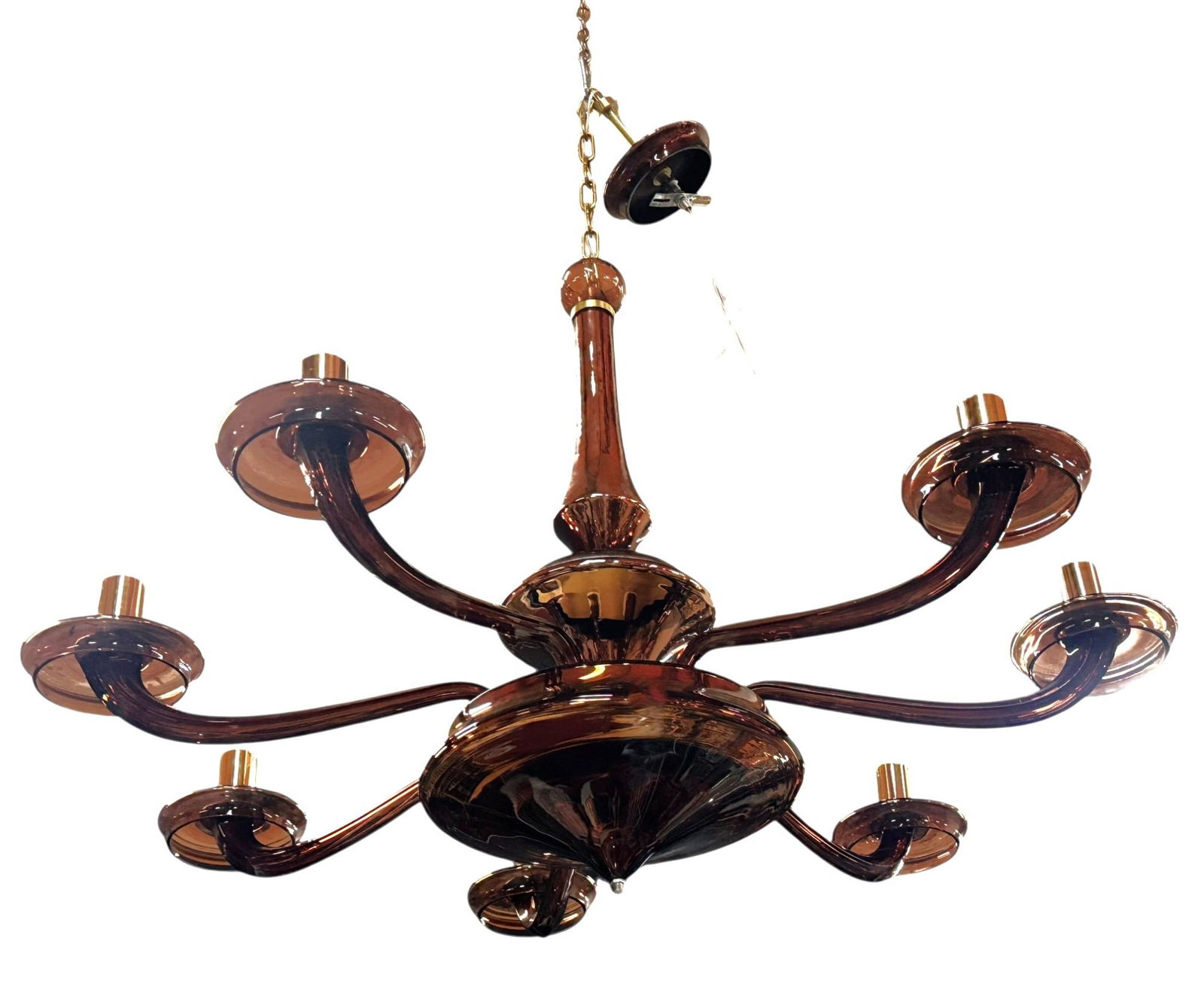 VINTAGE MURANO GLASS EIGHT-LIGHT CHANDELIER: VINTAGE MURANO GLASS EIGHT-LIGHT CHANDELIER. Height: 33 in. by Width: 45 in.