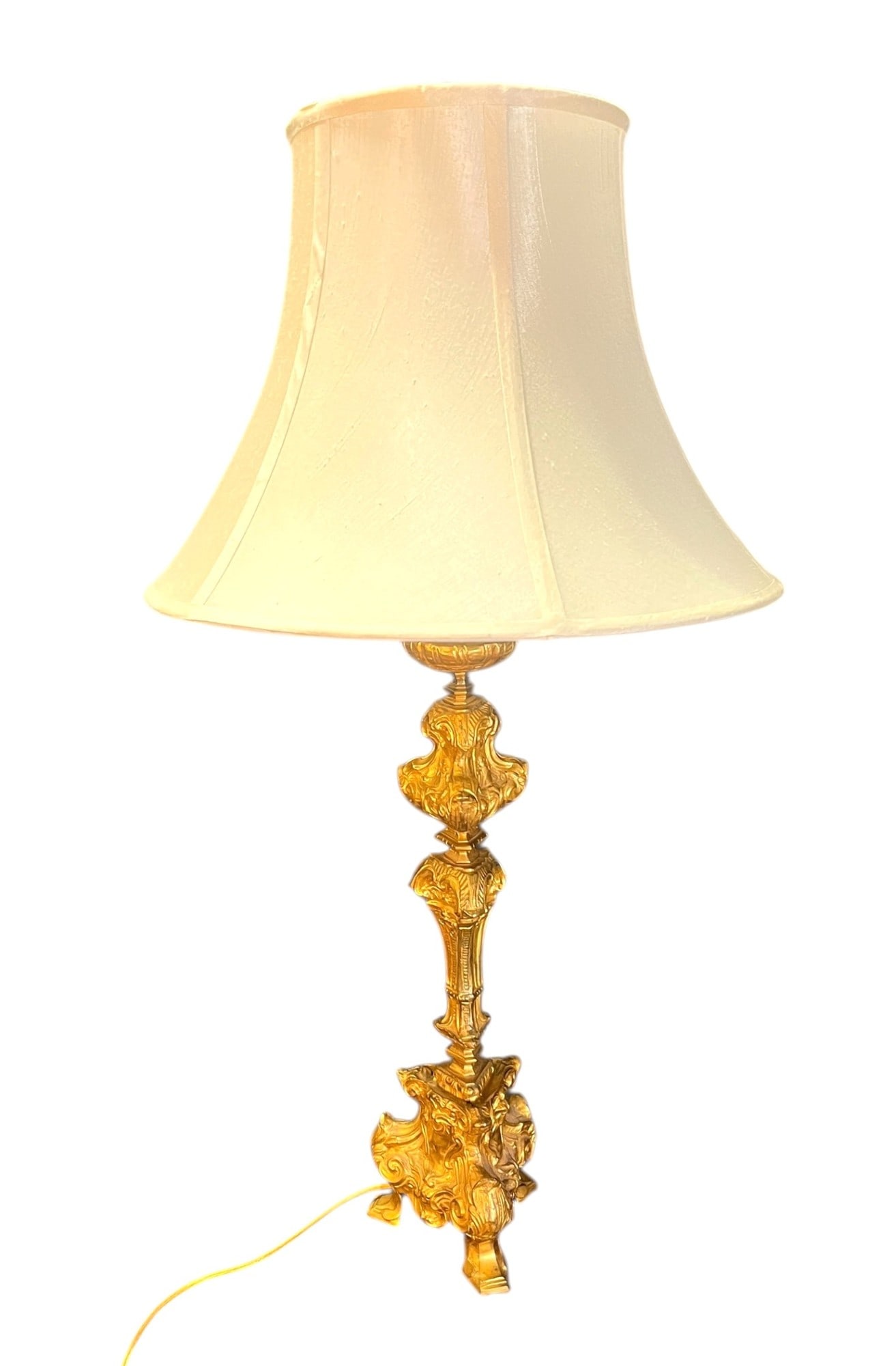 19th CENTURY GILDED CANDLESTICK LAMP: 19th CENTURY GILDED CANDLESTICK LAMP. Height: 35 in. by Width: 7 in. by Depth: 7 in.