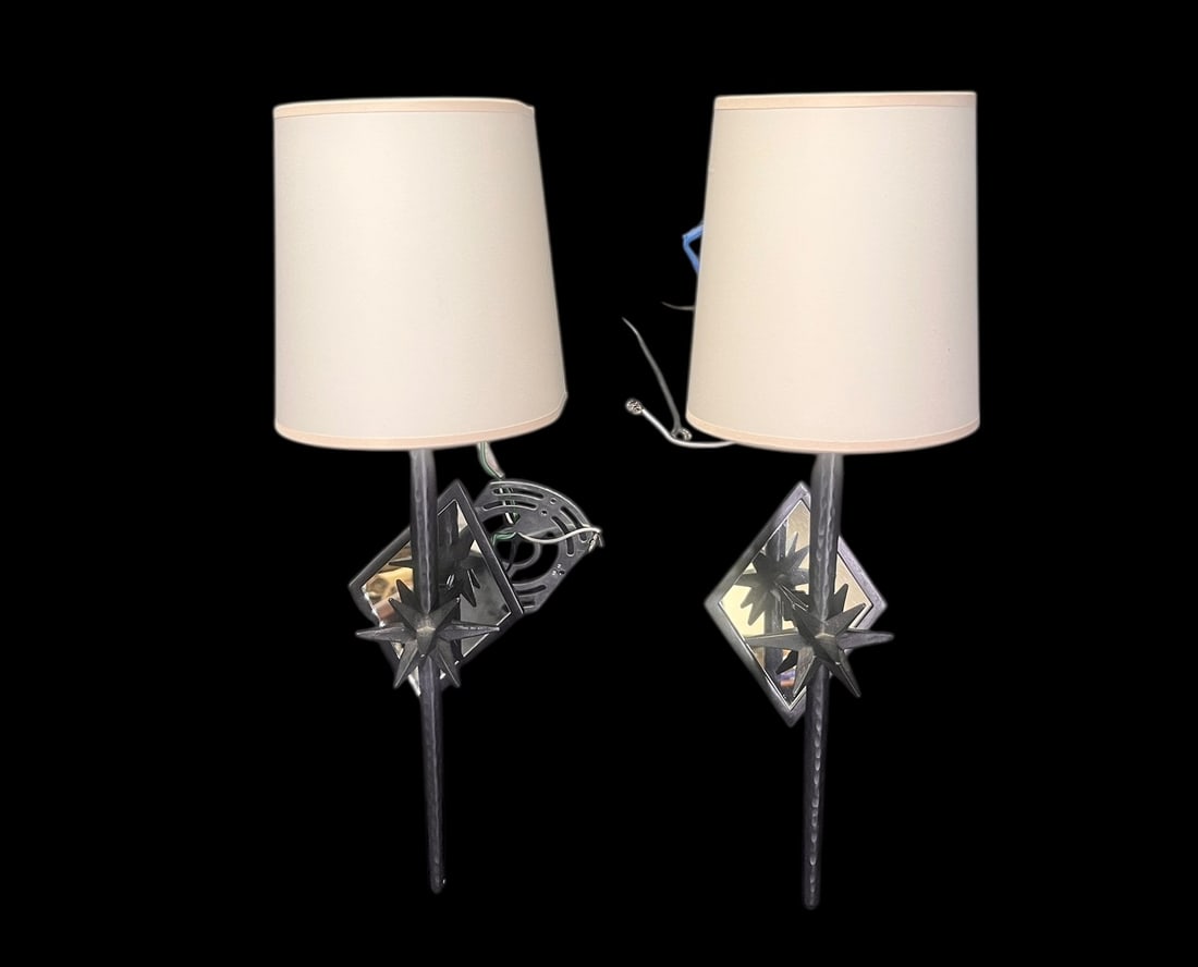 PAIR OF MIRRORED BRONZE SCONCES (1 of 3)