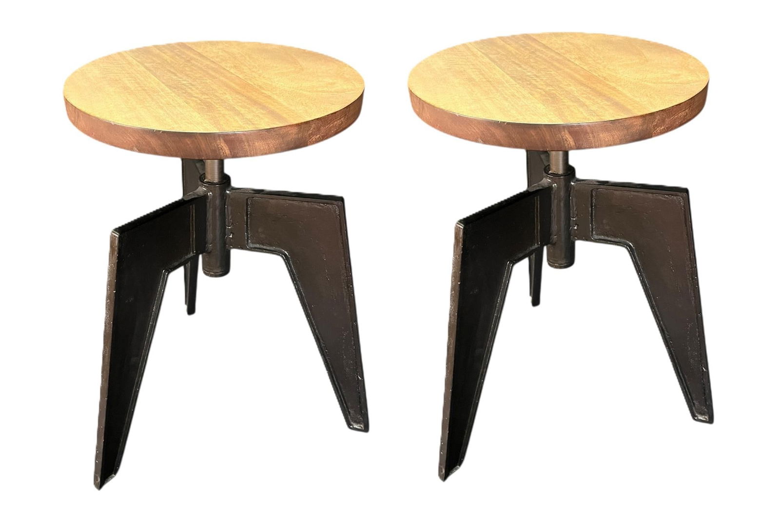 PAIR OF INDUSTRIAL METAL/WOOD STOOLS (1 of 3)