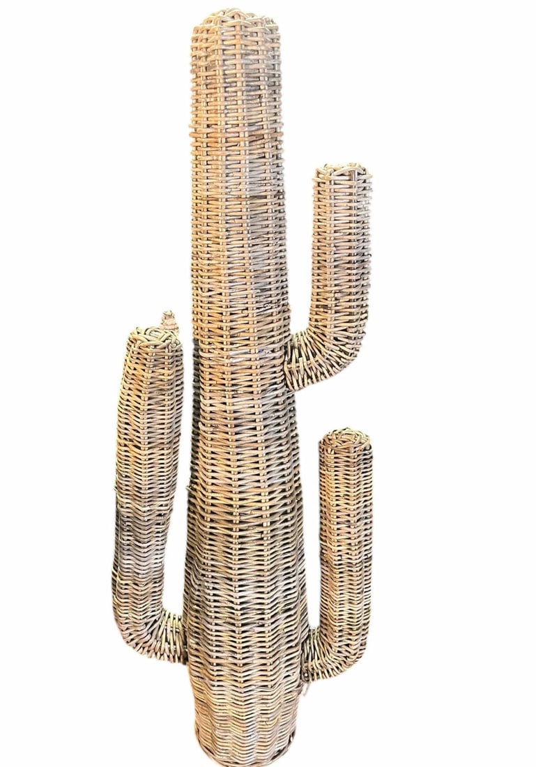LARGE RATTAN DECORATIVE WOVEN CACTUS: LARGE RATTAN DECORATIVE WOVEN CACTUS. Height: 60 in. by Width: 24 in. by Depth: 16 in.