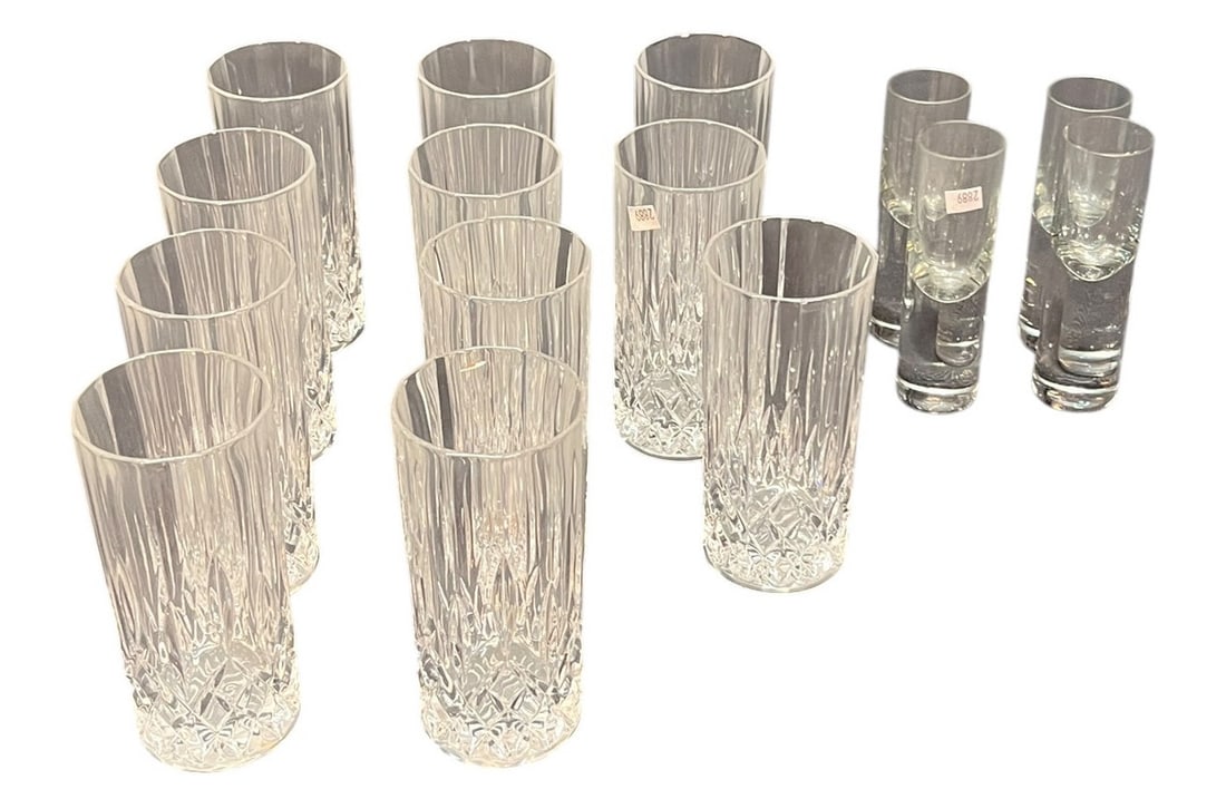 11-CRYSTAL CUT WATER GLASSES, 4 SHOT GLASSES (1 of 3)
