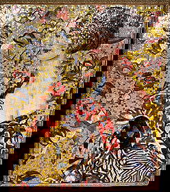 ART GLASS TILED MOSAIC OF LADY: ART GLASS TILED MOSAIC OF LADY. Height: 62 in. by Width: 50 in.