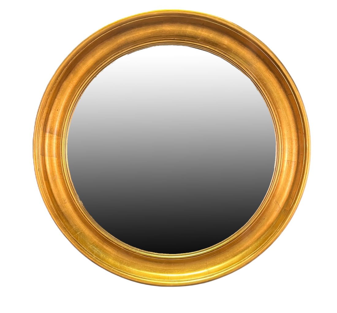 GILT FRAMED BEVELED ROUND GLASS MIRROR (1 of 3)