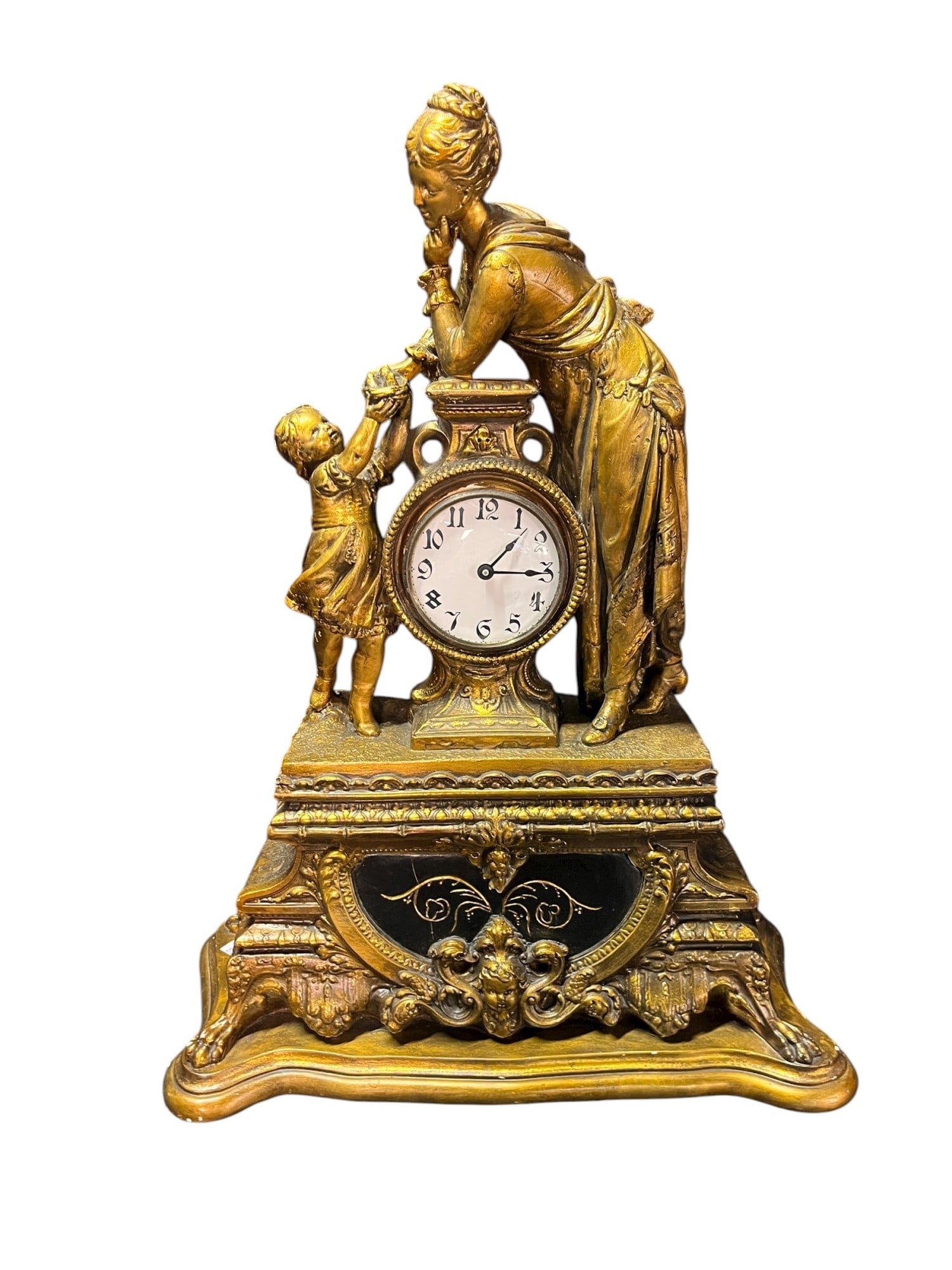 GERMAN SESTAN BECKER CAST CHALK CLOCK: GERMAN SESTAN BECKER CAST CHALK CLOCK. Height: 24 in. by Width: 18 in. by Depth: 8 in.