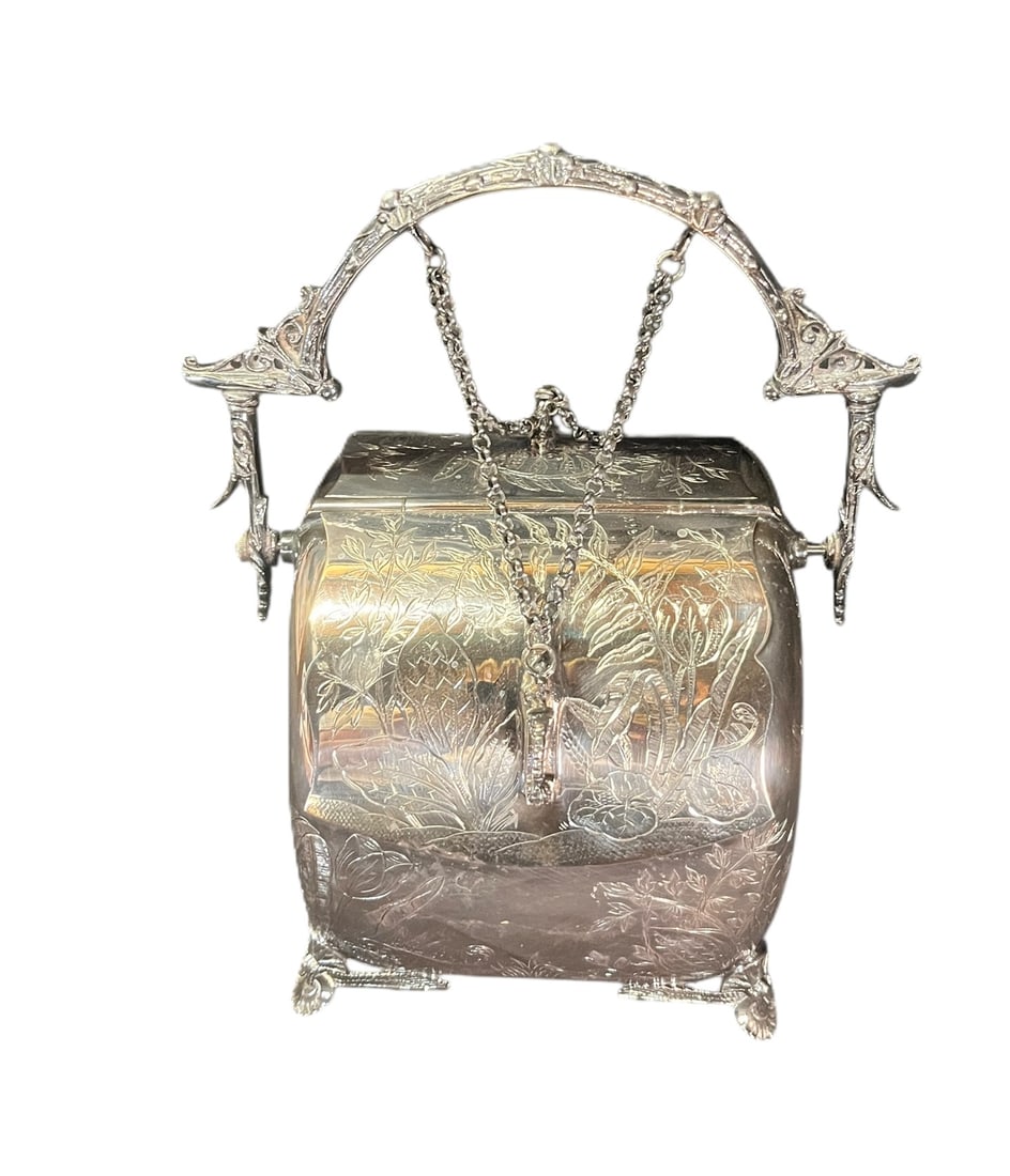 19TH C SILVER PLATE BISCUIT BOX (1 of 4)