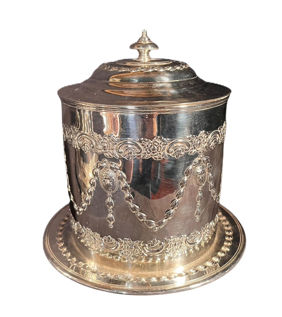 VICTORIAN SILVER PLATE BISCUIT BARREL (1 of 2)