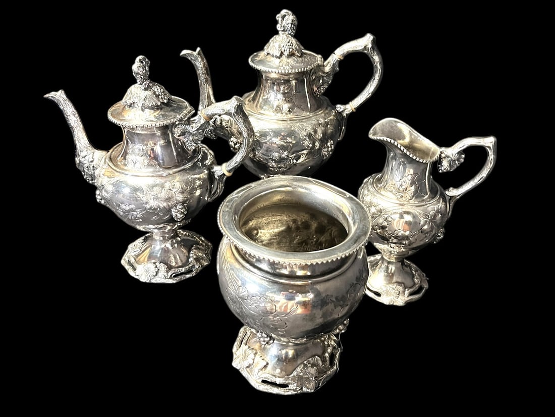 FOUR-PIECE ANTIQUE SILVER PLATED COFFEE/TEA SET (1 of 6)