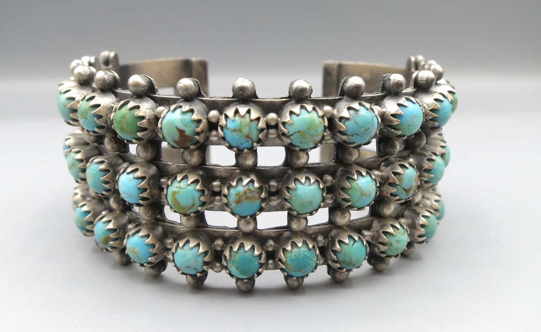 THREE-ROW TURQUOISE BEAD CUFF BRACELET (1 of 4)