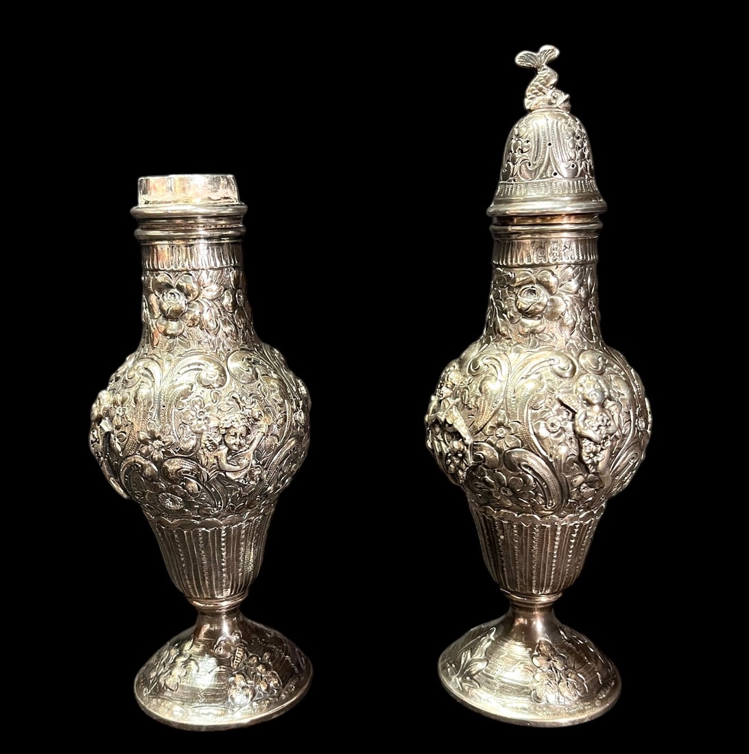 STERLING SILVER SALT AND PEPPER SHAKERS: STERLING SILVER SALT AND PEPPER SHAKERS Height: 8 in. by Width: 2.5 in. by Depth: 2.5 in.