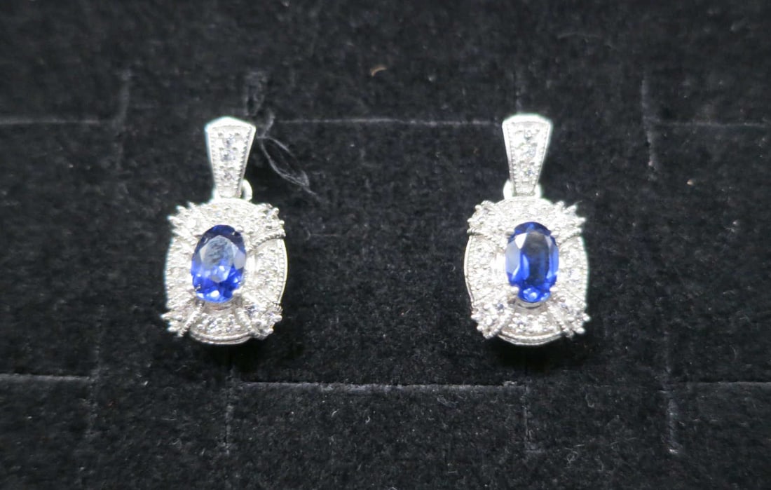 PAIR OF BLUE, WHITE LAB SAPPHIRE STERLING EARRINGS (1 of 3)