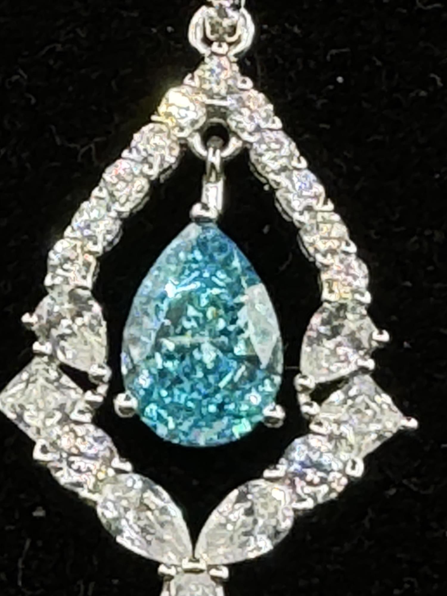 AQUAMARINE & WHITE SAPPHIRE STERLING PENDANT/NECKL: AQUAMARINE & WHITE SAPPHIRE STERLING PENDANT/NECKLACE.