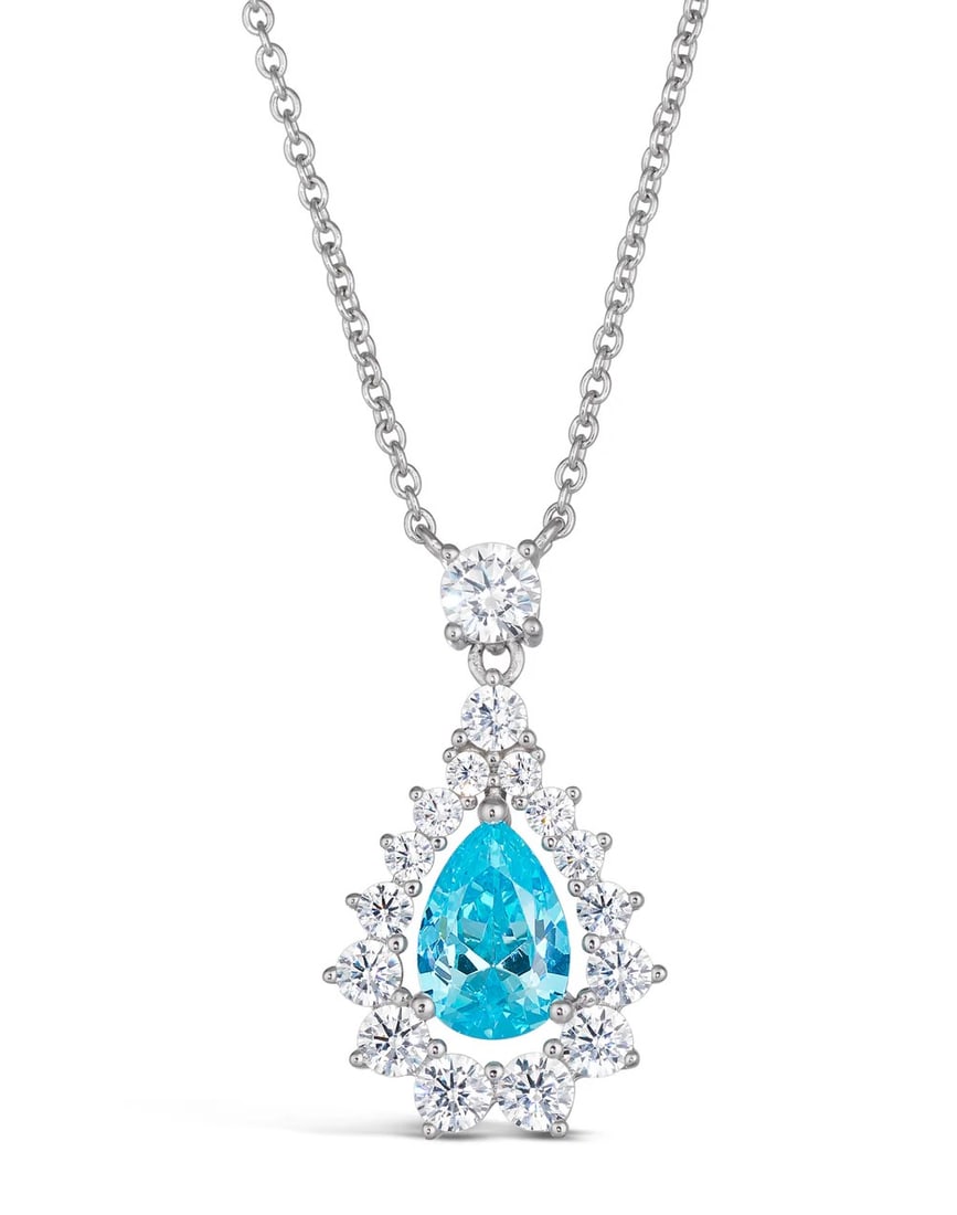 AQUAMARINE DROP NECKLACE IN STERLING: AQUAMARINE DROP NECKLACE IN STERLING.
