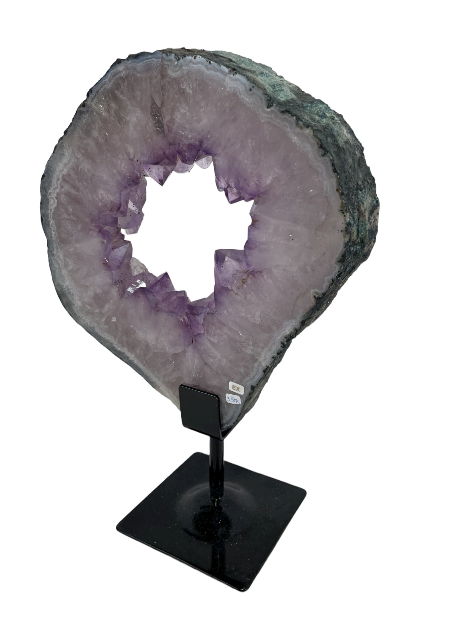 AMETHYST RING ON STAND: AMETHYST RING ON STAND - 3.9kg. Height: 14 in. by Width: 11.5 in. by Depth: 1.4 in.