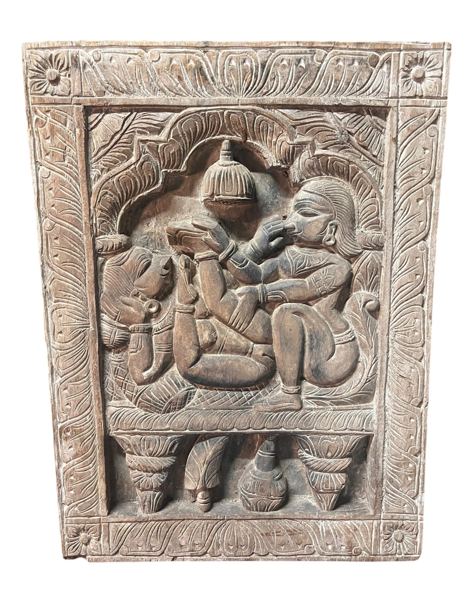 KAMASUTRA WOODEN HAND CARVED PANEL: KAMASUTRA WOODEN HAND CARVED PANEL Height: 24 in. by Width: 17.8 in.