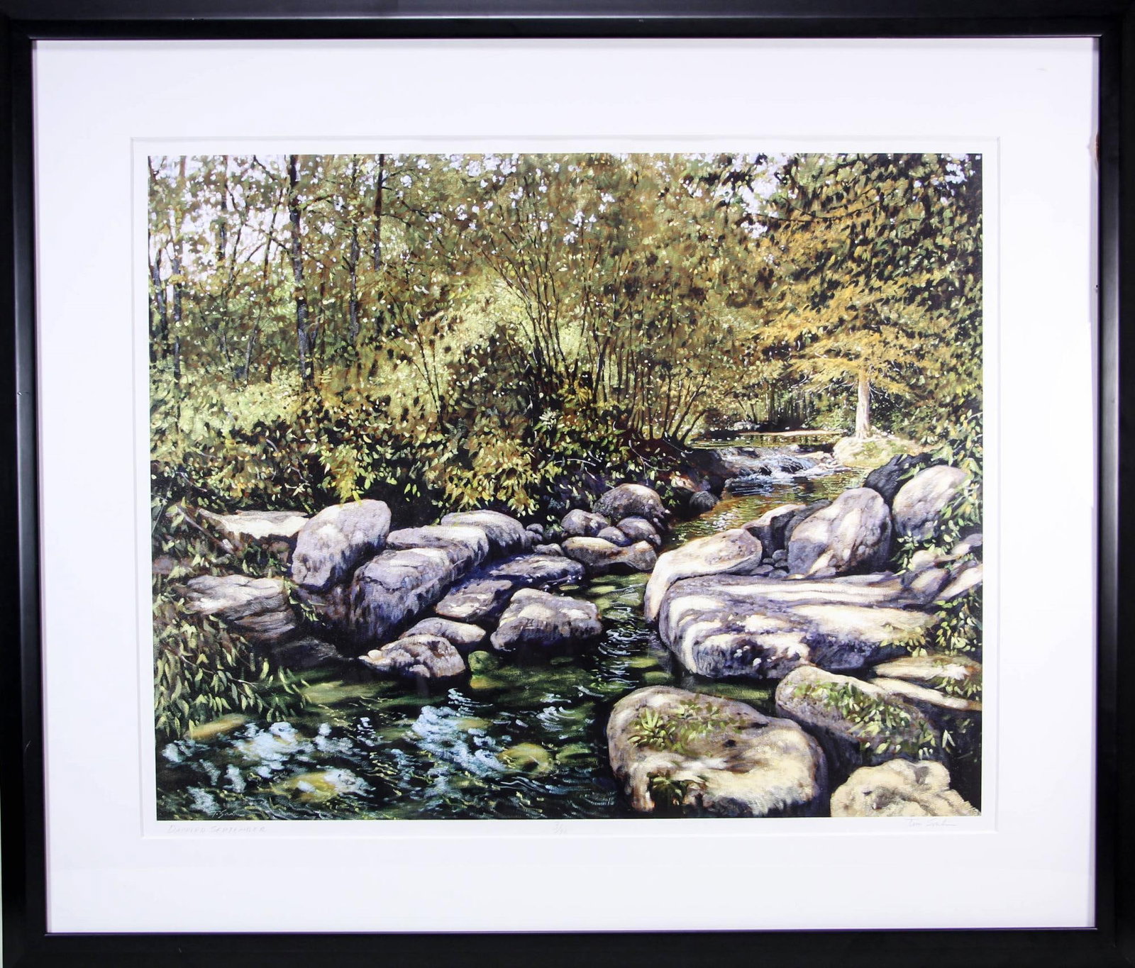 TIM SABER "DAPPLED SEPTEMBER" SILKSCREEN ED. 3/90: TIM SABER "DAPPLED SEPTEMBER" SILKSCREEN EDITION NUMBER 3/90. Height: 48 & 32 in. by Width: 56 & 40 in.