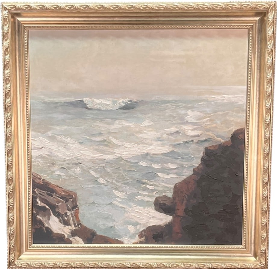 "CANNON ROCK" ON CANVAS AFTER WINSLOW HOMER: "CANNON ROCK" ON CANVAS AFTER WINSLOW HOMER IN A BEAUTIFUL SILVER GILT FRAME Height: 36 in. by Width: 35 in.
