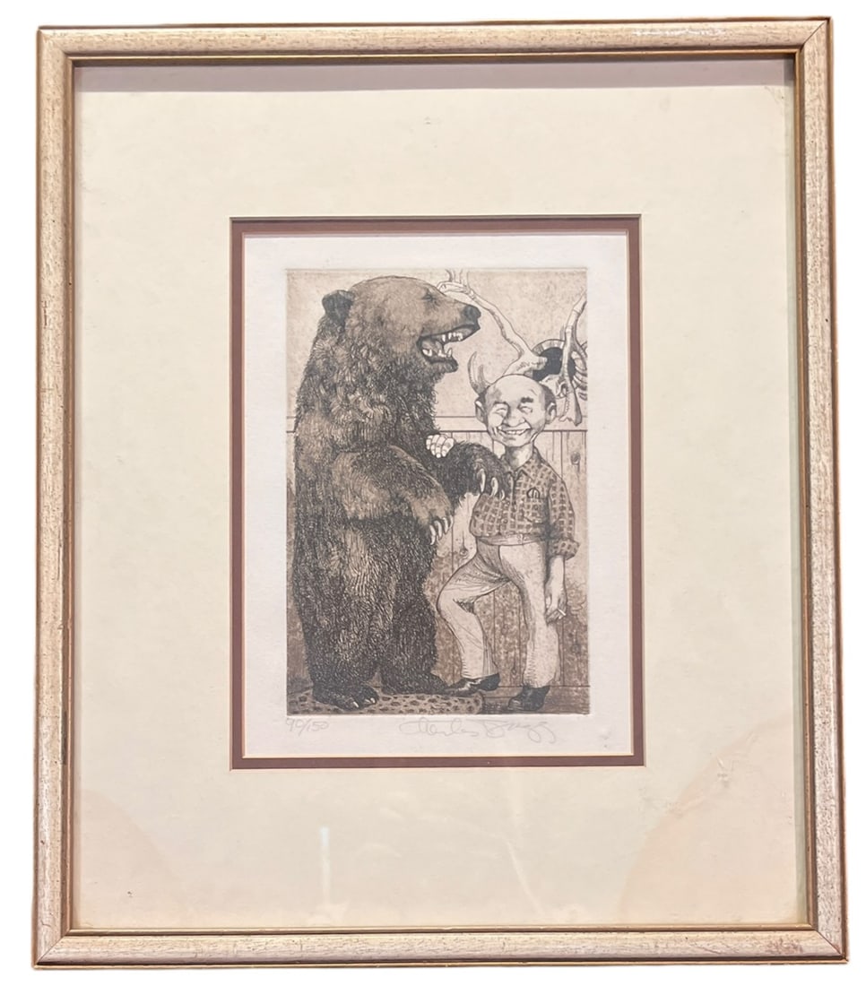 "HUNTER" ETCHING 90/150 SIGNED BY CHARLES BRAGG: "HUNTER" ETCHING 90/150 SIGNED BY CHARLES BRAGG Height: 18.5 in. by Width: 15.5 in. by Depth: 1 IN.