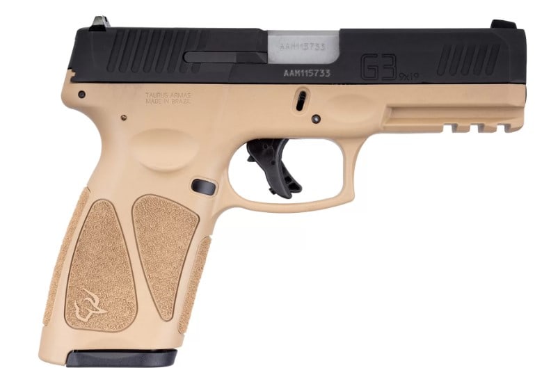 TAURUS G3 9MM BLACK W/TAN FRAME 4" PISTOL: TAURUS G3 9MM BLACK W/TAN FRAME 4" PISTOL NEW IN BOX WITH 2 CLIPS SERIAL #AGL537886 (L463)