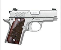 KIMBER MICRO 9MM 2.75 STAINLESS STEEL PISTOL: Kimber Micro 9mm, 2.75", Stainless Pistol, White Dot Sights, 6rd Magazine, Rosewood grips Serial #PB0415193 NEW IN BOX (L642)