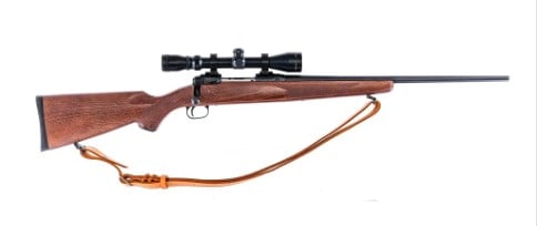 SAVAGE ARMS 11 .243 WIN BOLT ACTION RIFLE: Savage Arms Model 11 in .243 Winchester with a four round capacity and a 22" barrel. Rubber butt pad. Checkered wood stock and front forend. Black composite trigger guard. Blued trigger, receiver, bol