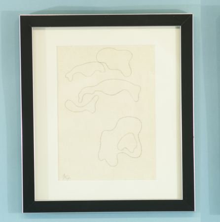 JEAN ARP "ABSTRACT DRAWING" PENCIL/CHARCOAL: ATTRIBUTED TO JEAN ARP (1887-1966) "ABSTRACT DRAWING" PENCIL/CHARCOAL. FRAMED AND MATTED. Height: 15 1/2 and 10 1/2 in. by Width: 13 1/2 and 7 1/2 in.