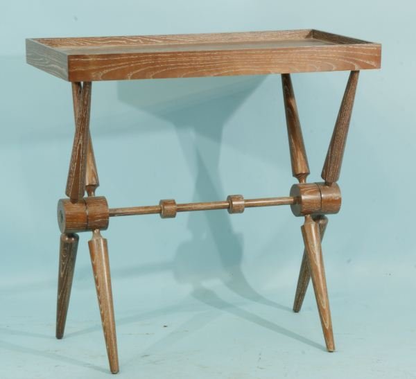 CONTEMPORARY GRAY WASH BUTLER'S SERVING STAND: CONTEMPORARY GRAY WASH BUTLER'S FOLDING SERVING STAND. Height: 36 in. by Width: 36 in. by Depth: 19 in.