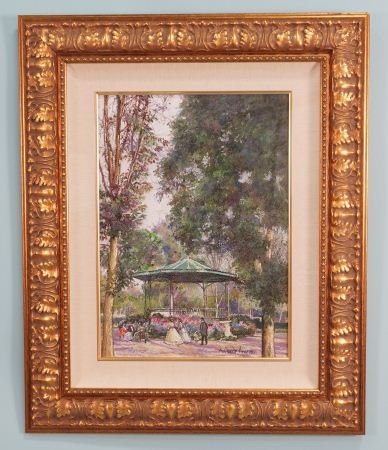 H. CLAUDE PISSARRO "KIOSK OF ARGENTEINE" PASTEL: H. CLAUDE PISSARRO "KIOSK OF ARGENTEINE" PASTEL ON PAPER, SIGNED LOWER RIGHT. ATELIER OF CLAUDE PISSARRO. Height: 31.5 and 20 in. by Width: 25.5 and 14 in.