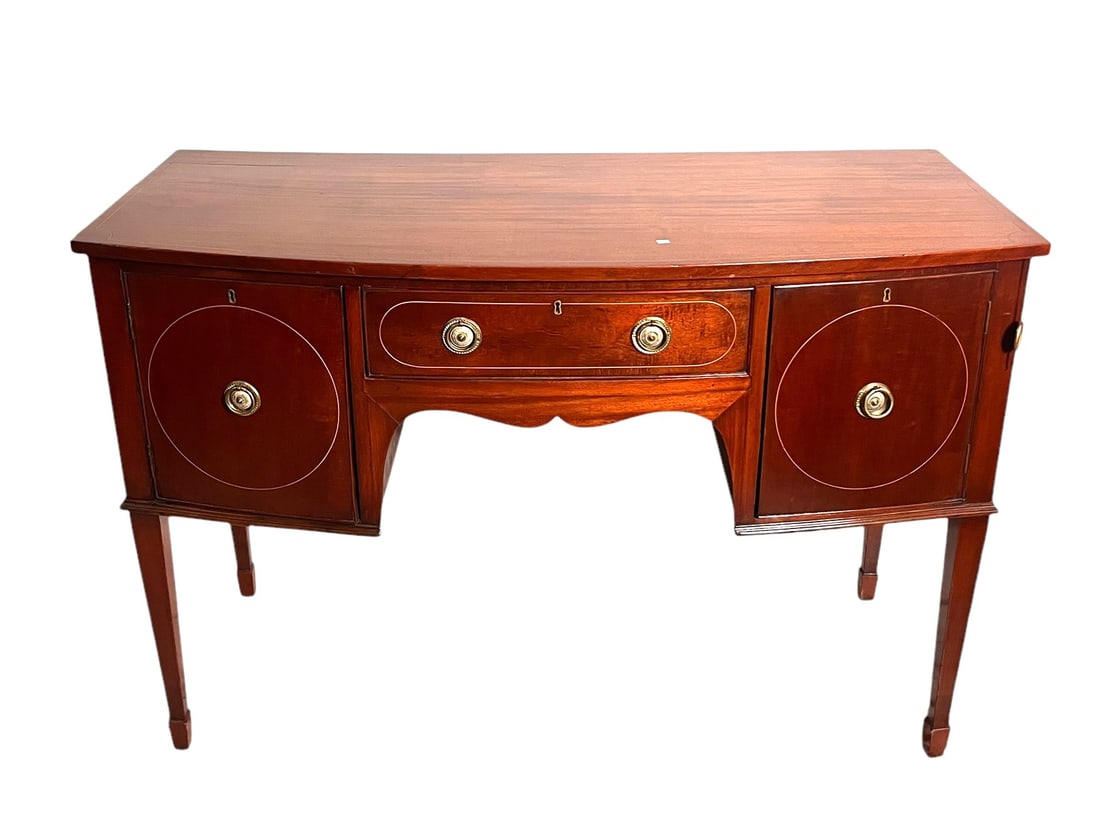 CIRCA 1860's HEPPLEWHITE STYLE BOW FRONT SIDEBOARD (1 of 3)