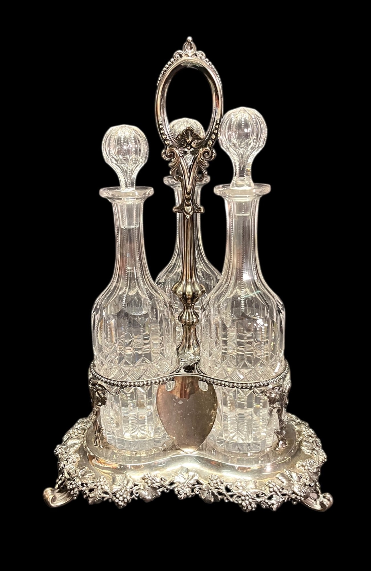 ANTIQUE SP VICTORIAN CUT GLASS DECANTERS W/ STAND (1 of 5)