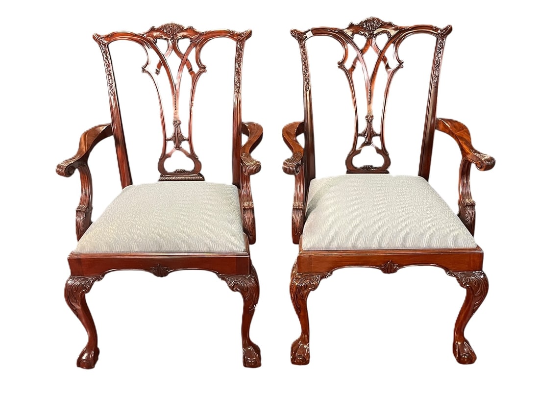 PAIR OF CHIPPENDALE STYLE ARMCHAIRS (1 of 4)