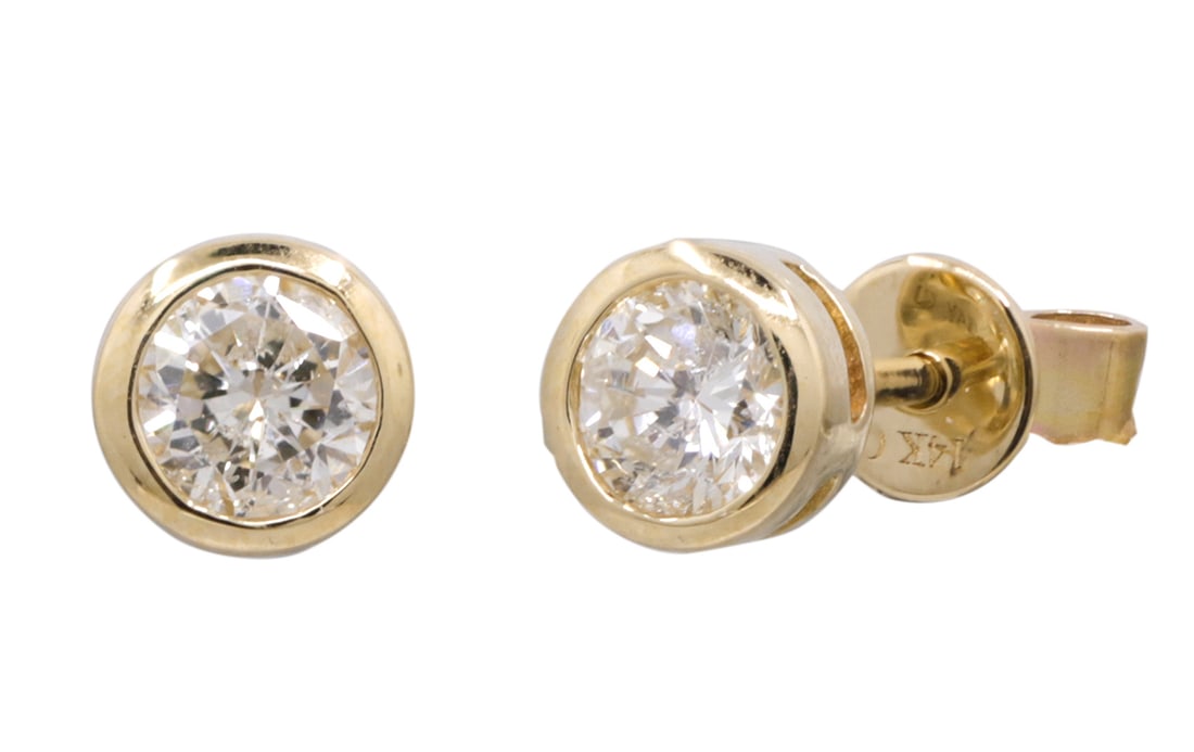 14KT YELLOW GOLD DIAMOND SOLITAIRE EARRINGS (1 of 1)
