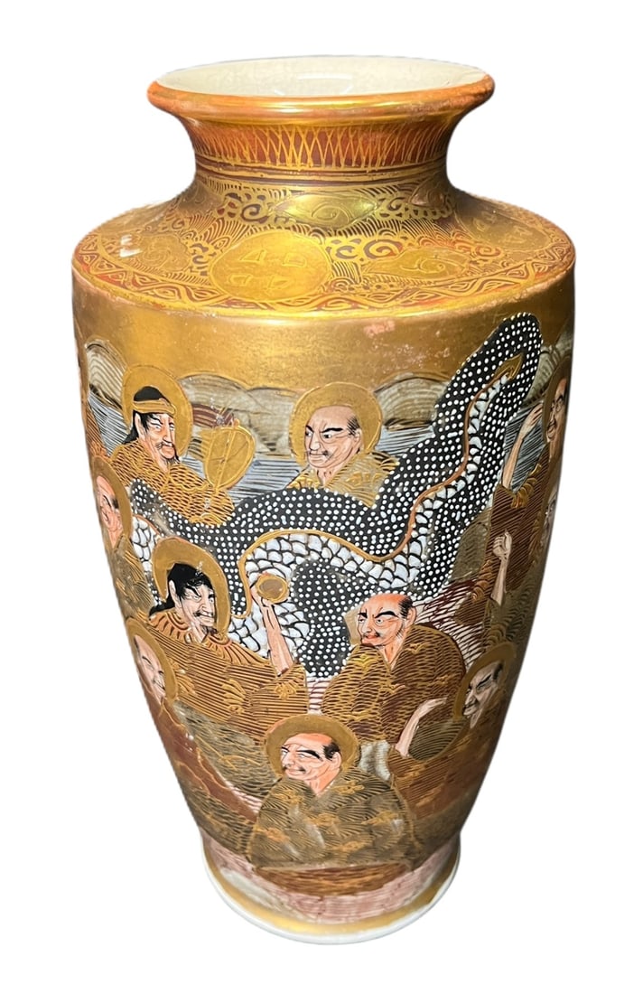 CIRCA 1890's JAPANESE SATSUMA VASE: CIRCA 1890's JAPANESE SATSUMA VASE. Height: 9 in. by Width: 5 in. by Depth: 5 IN.