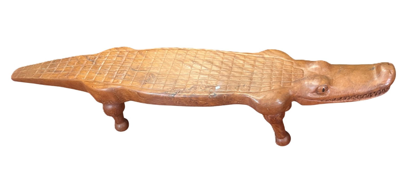WOOD CARVED ALLIGATOR BENCH BY DORMAN DAVID, 1988 (1 of 8)