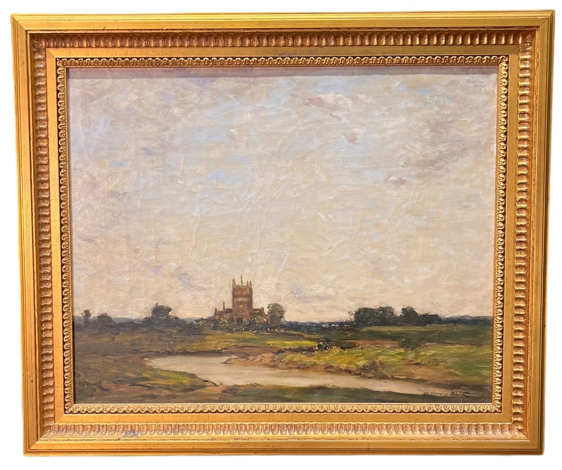 MURRAY SMITH CHURCH TOWER OIL ON CANVAS PAINTING (1 of 5)