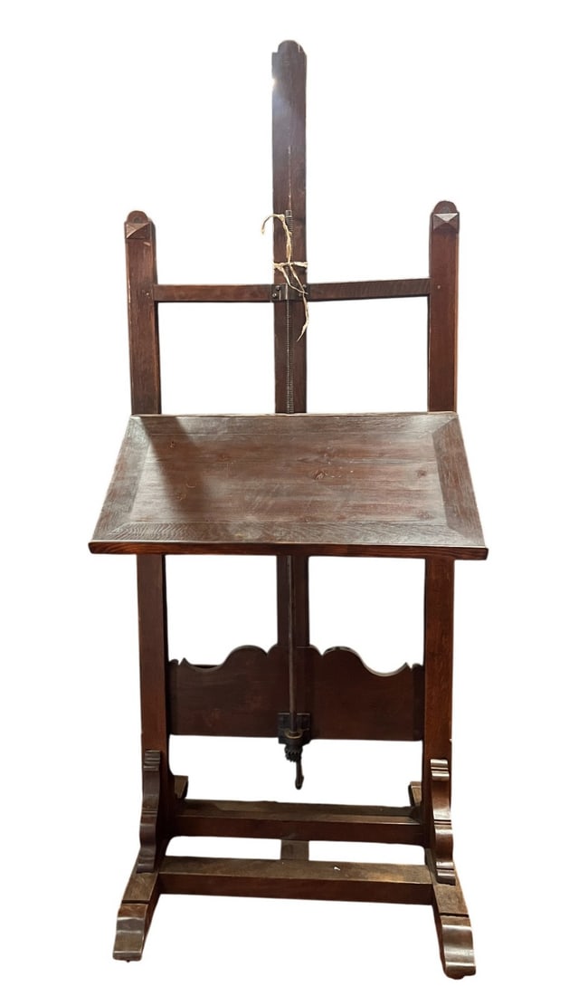 CIRCA 1875 FRENCH ARTIST EASEL: CIRCA 1875 FRENCH ARTIST EASEL. PROVENANCE: FROM FINDER'S FAYRE ANTIQUES, BEAUMONT, TEXAS. Height: 93 in. by Width: 36 in. by Depth: 35 in.