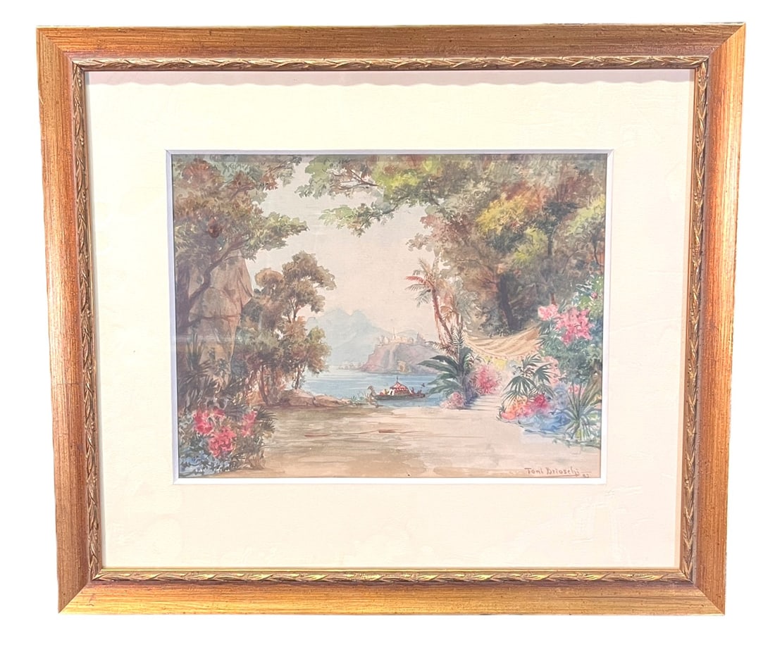 GERMAN LANDSCAPE WATERCOLOR 1883 BY TONI BRIOSELI (1 of 3)