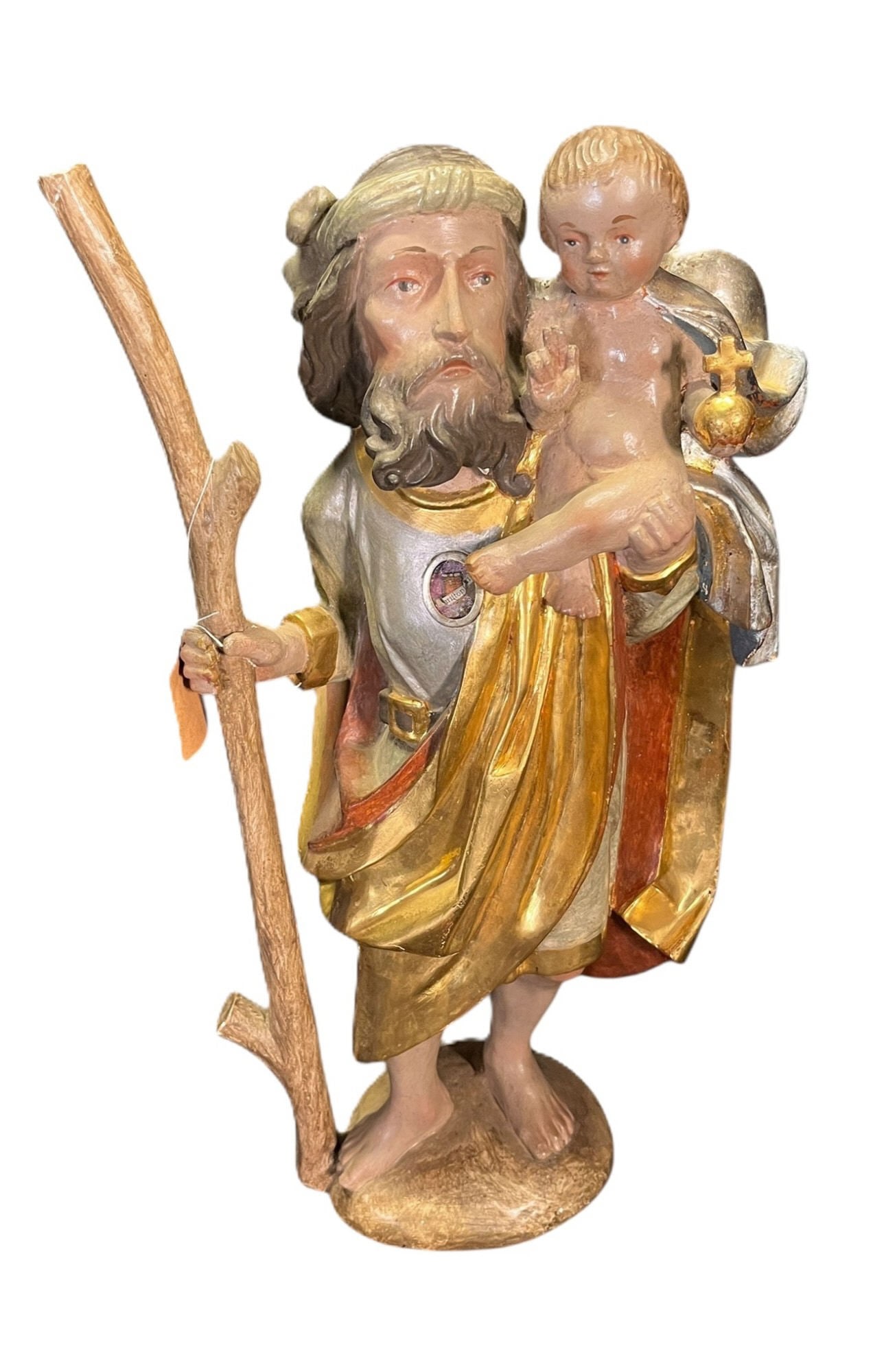 19TH C ST. CHRISTOPHER POLYCHROME CARVED FIGURE (1 of 4)