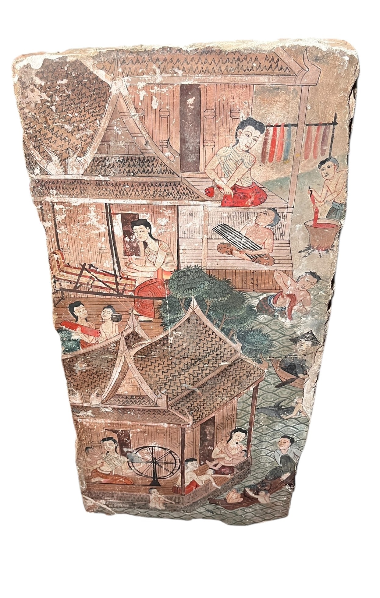 ANICENT WALL FRAGMENT FROM A TEMPLE IN THAILAND: ANICENT WALL FRAGMENT FROM A TEMPLE IN THAILAND Height: 30.5 in. by Width: 13 in. by Depth: 3 in.