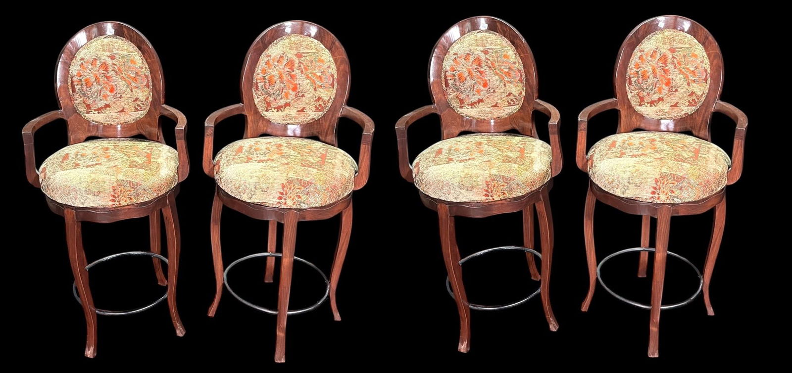 SET OF FOUR WOODEN SWIVEL BAR STOOLS (1 of 8)