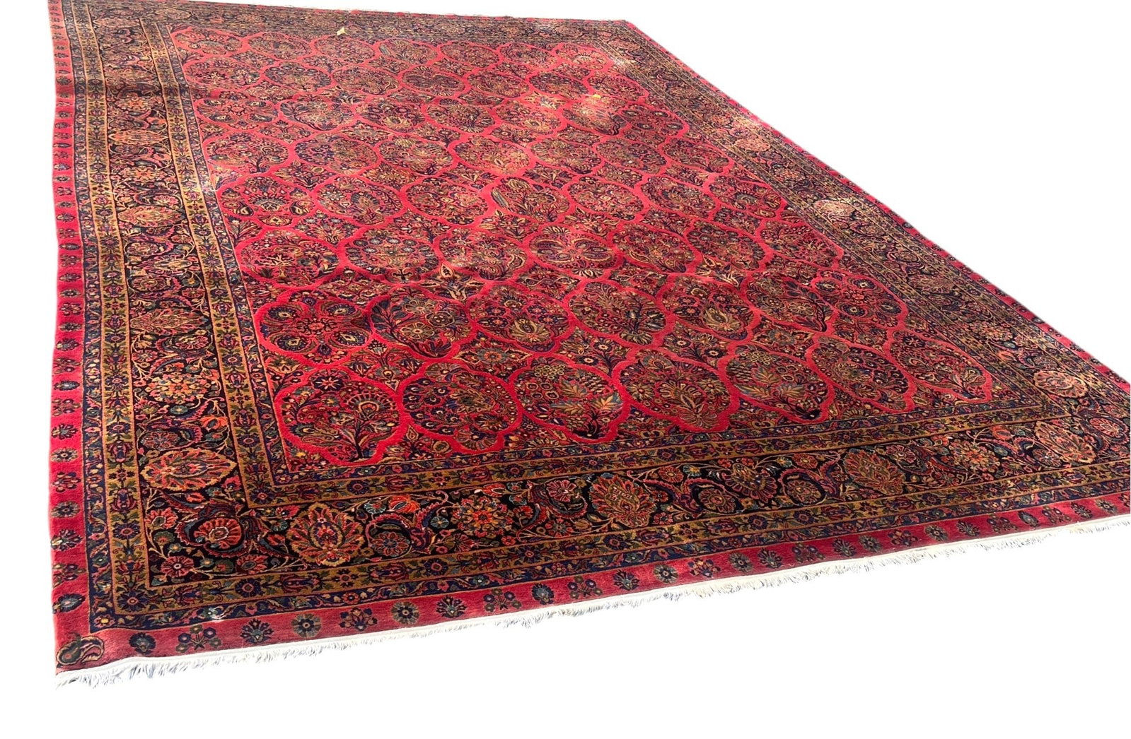ANTIQUE HAND KNOTTED PERSIAN SAROUK CARPET: ANTIQUE HAND KNOTTED PERSIAN SAROUK CARPET. Length: 14 ft. by Width: 10 ft.