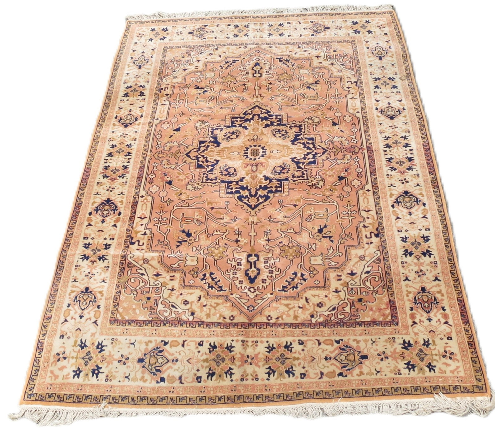 HAND KNOTTED PERSIAN CARPET: BLUE/BROWN AND BEIGE RUG Height: 9 ft. by Width: 6 ft.