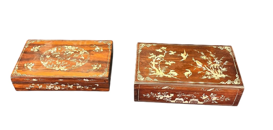 TWO ANTIQE CHINESE  MAHOGANY  BOXES (1 of 4)